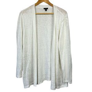 Talbots White 100% Linen Open Front Cardigan Sweater Size XL Lightweight